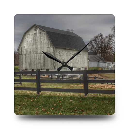 Roadside White Beyond the Fences Rustic Farmhouse Acrylic Analog Wall Clock 10.75'' × 10.75'' (Square)