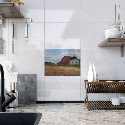 U R There Photography Cedar Creek Road Saltbox Red Rustic Farmhouse Decorative Ceramic Tile