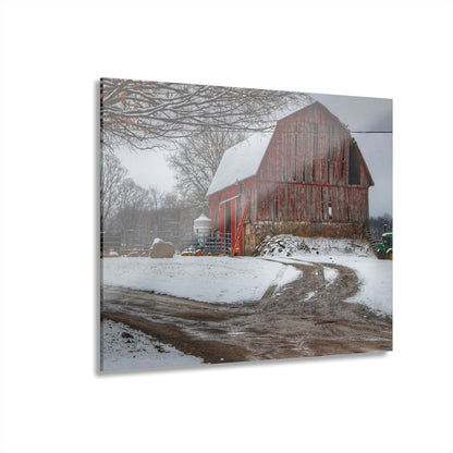 U R There Photography Marathon Road Red in Winter Rustic Farmhouse Acrylic Wall Print