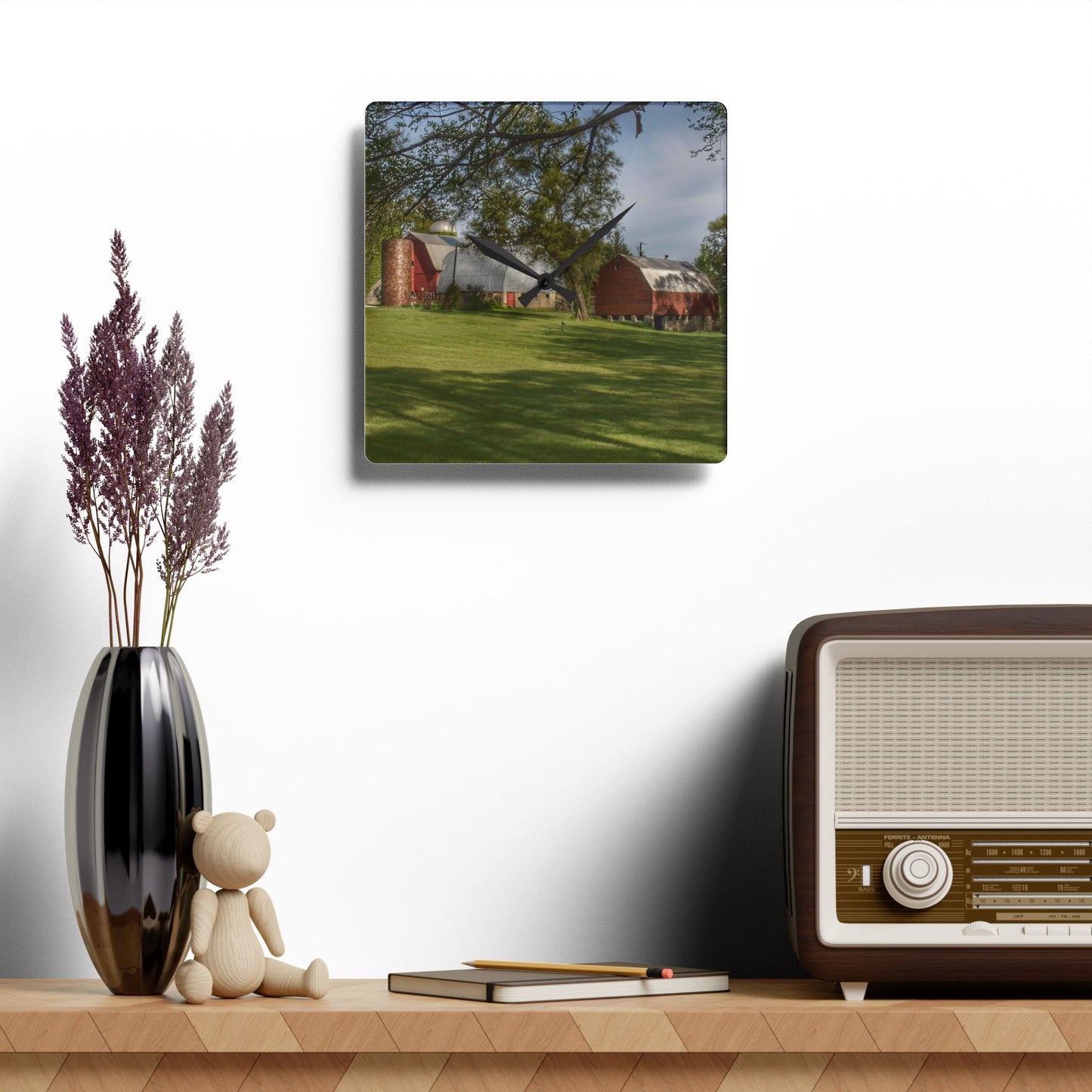 U R There Photography Clark Park Road Reds Rustic Farmhouse Wall Clock