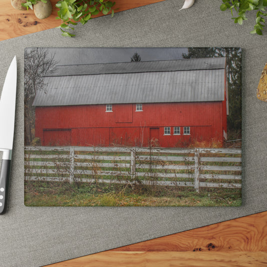 U R There Photography Corralled Red Rustic Farmhouse Tempered-Glass Cutting Board