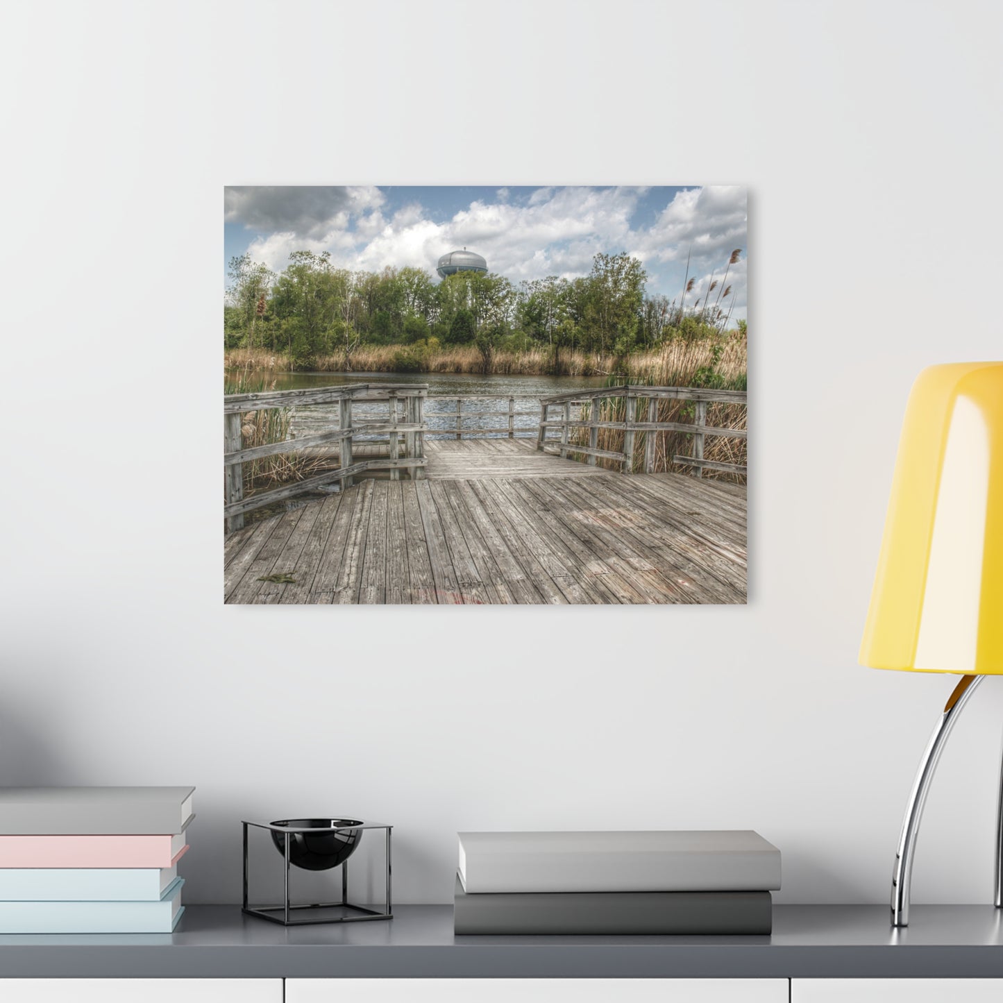 U R There Photography Bridge Overlooking Water Tower Park in Lapeer Rustic Farmhouse Acrylic Wall Print