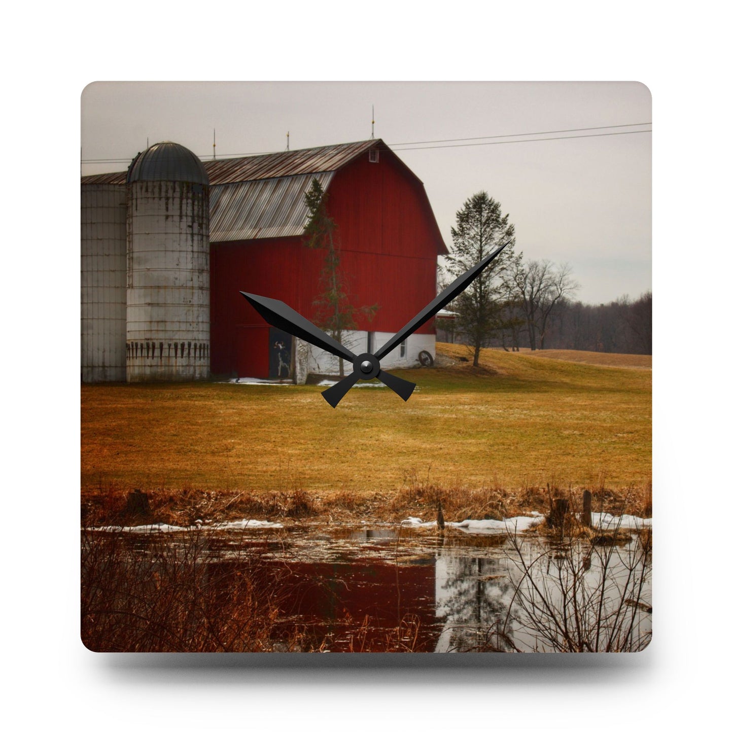 U R There Photography Havens Road Red Rustic Farmhouse Acrylic Analog Wall Clock