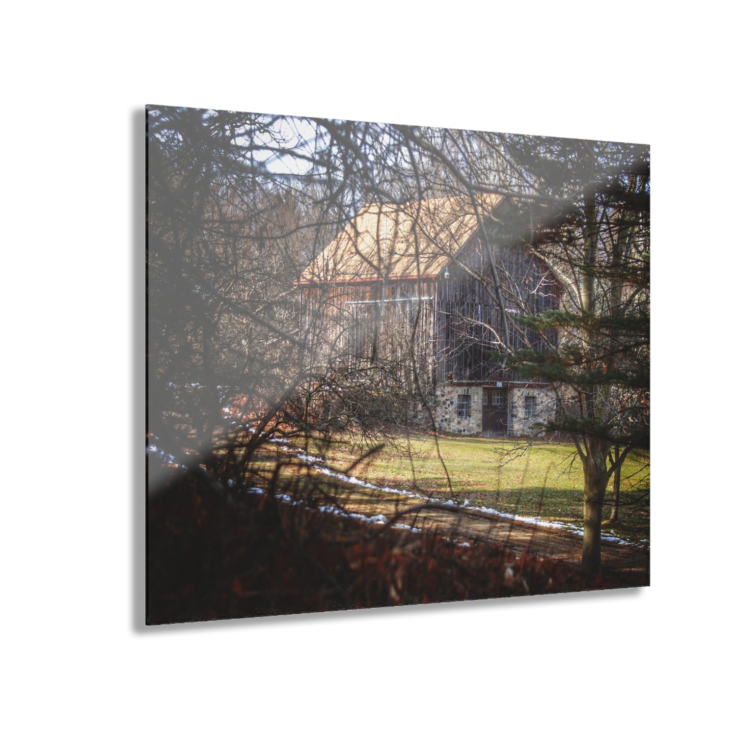 U R There Photography Newark Road Hidden Fieldstone Grey Rustic Farmhouse Acrylic Wall Print