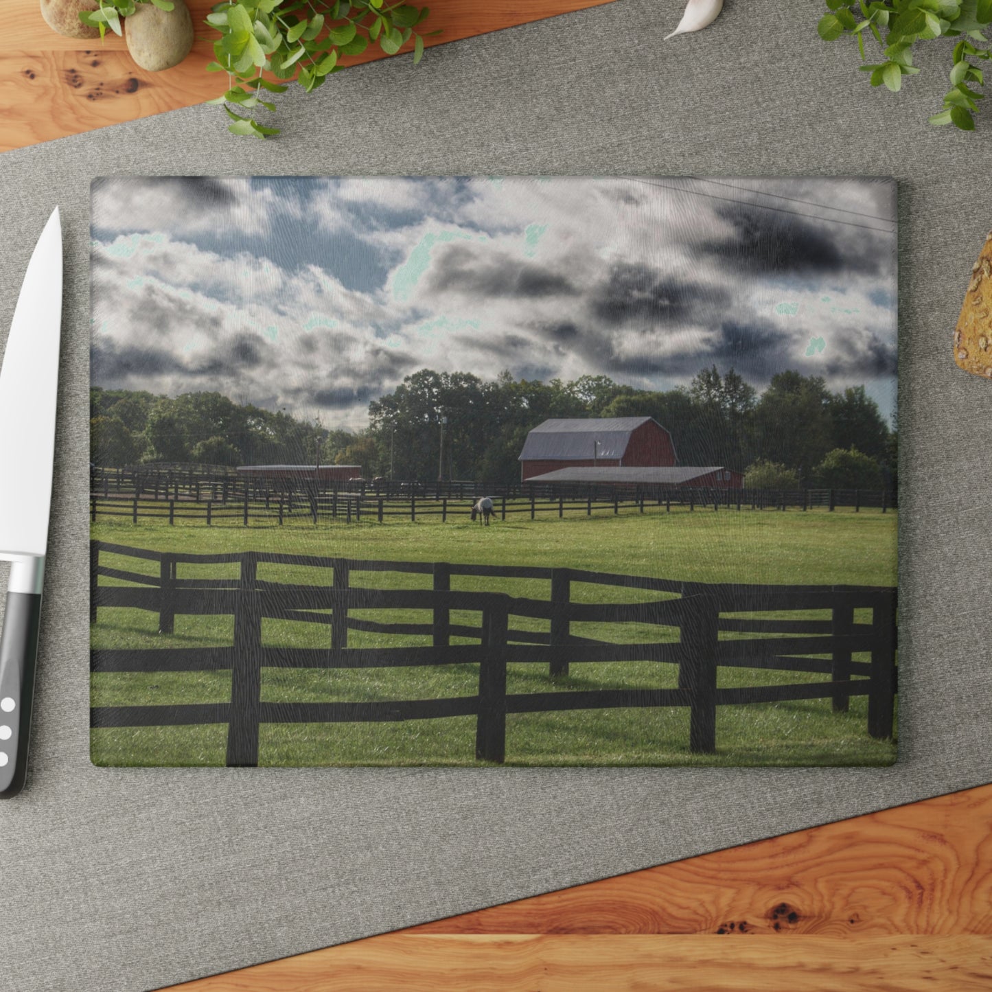 U R There Photography Hosner Road Farm Rustic Farmhouse Tempered-Glass Cutting Board