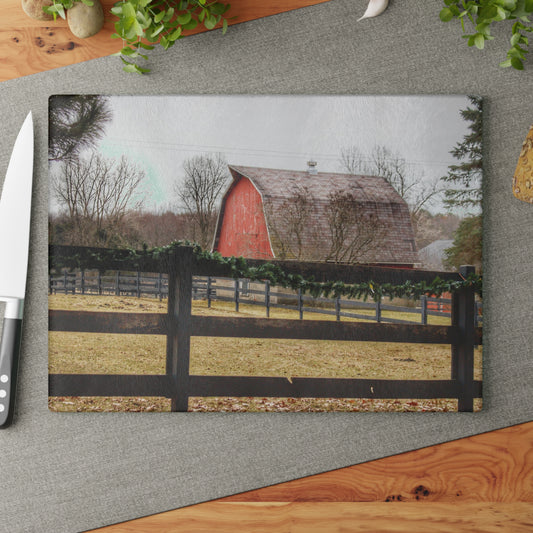 U R There Photography Beyond the Fence on Blood Road Rustic Farmhouse Tempered-Glass Cutting Board