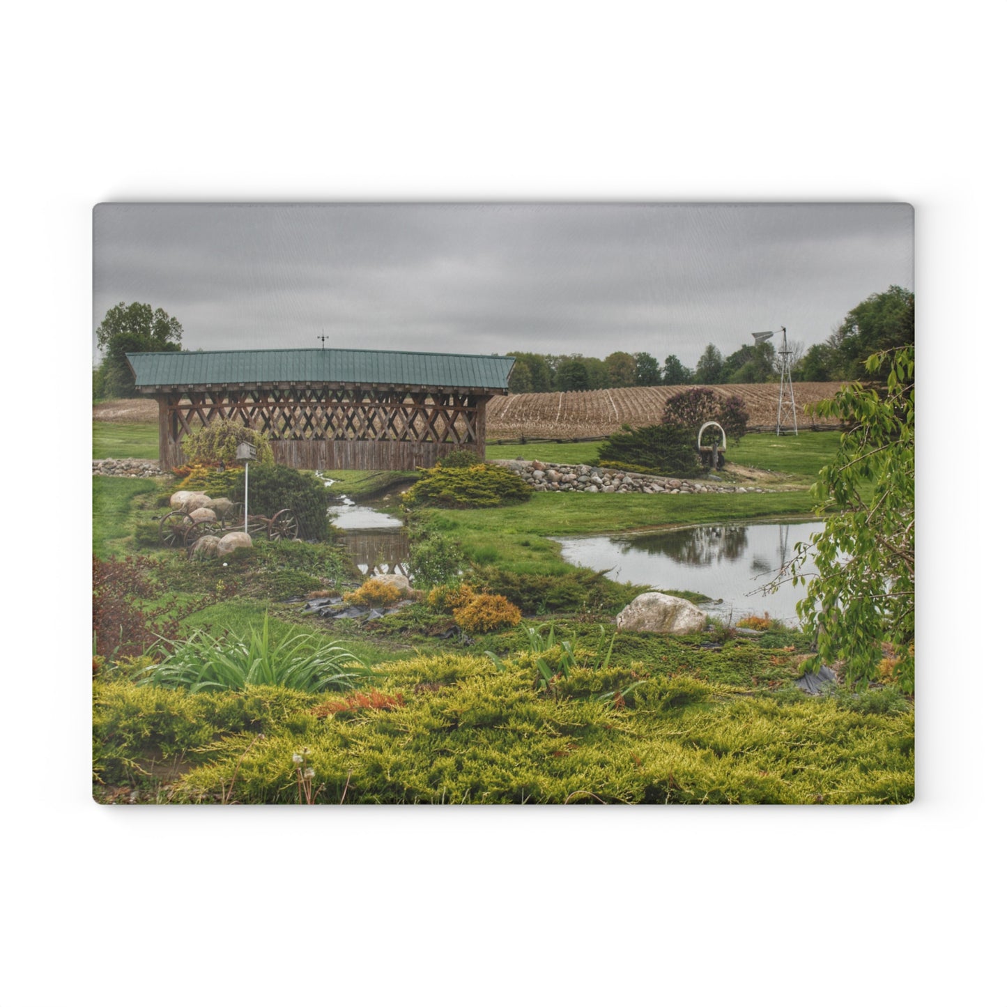 U R There Photography Bridge of Summer Road II Rustic Farmhouse Tempered-Glass Cutting Board 8"x 11"