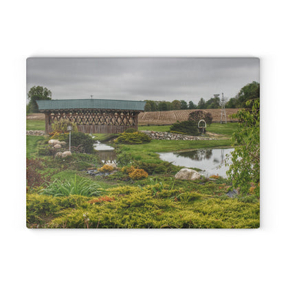 U R There Photography Bridge of Summer Road II Rustic Farmhouse Tempered-Glass Cutting Board 8"x 11"