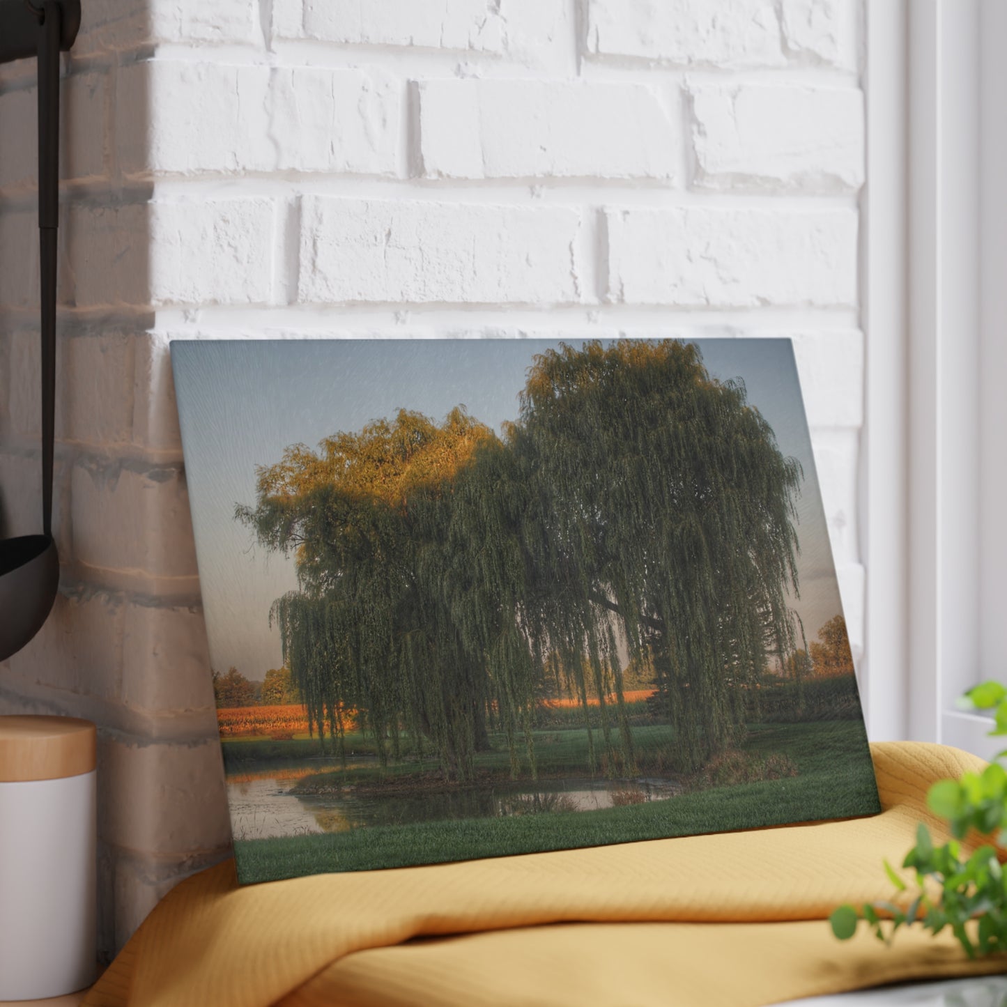 U R There Photography Sunrise on Willow Pond II Rustic Farmhouse Tempered-Glass Cutting Board 8"x 11"
