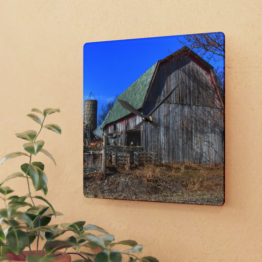 U R There Photography Romeo Plank Road Forgotten Greys Rustic Farmhouse Acrylic Analog Wall Clock