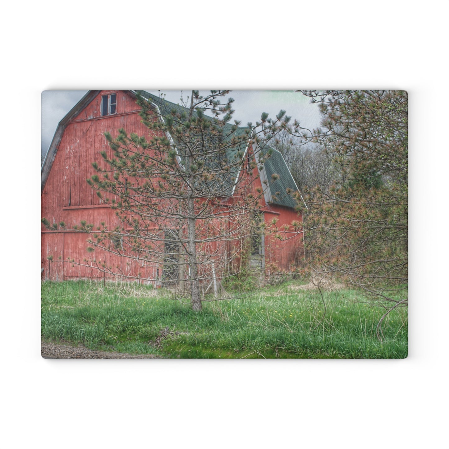 U R There Photography Hickory Ridge Red II Rustic Farmhouse Tempered-Glass Cutting Board