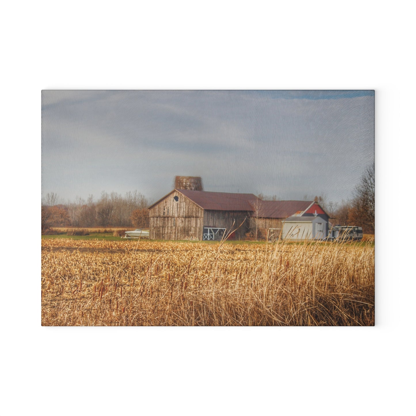 U R There Photography North Center Road Grey Rustic Farmhouse Tempered-Glass Cutting Board