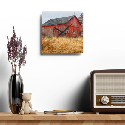 U R There Photography Harrington Road Red Rustic Farmhouse Acrylic Analog Wall Clock