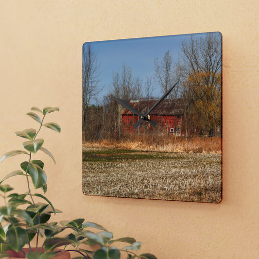 U R There Photography Hidden Scotch Settlement Red Rustic Farmhouse Acrylic Analog Wall Clock