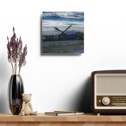 U R There Photography Burnside Road Grey Blues Rustic Farmhouse Acrylic Analog Wall Clock