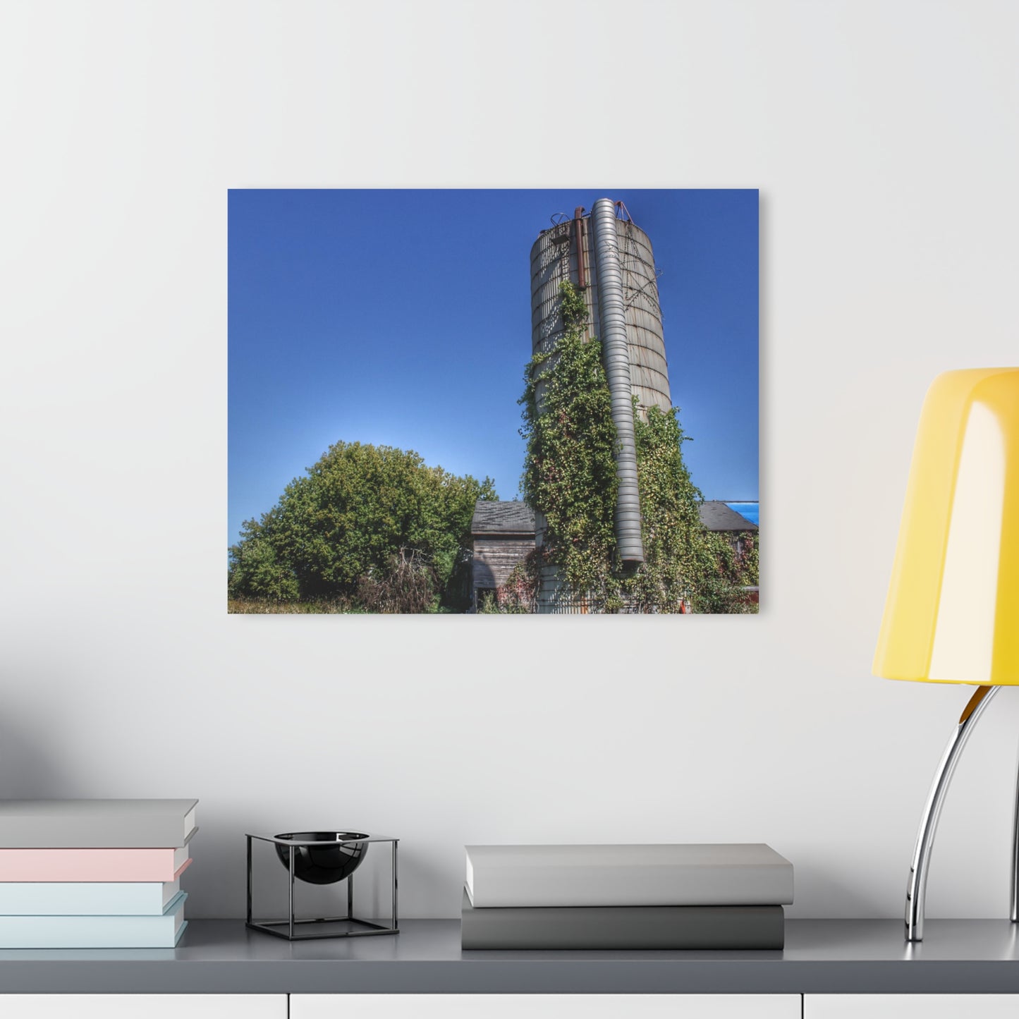 U R There Photography Bordman Road Old Grey and Silo I Rustic Farmhouse Acrylic Wall Print