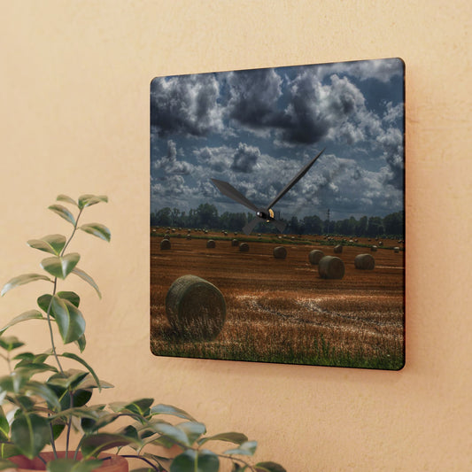 U R There Photography Haybale Heaven Rustic Farmhouse Acrylic Analog Wall Clock