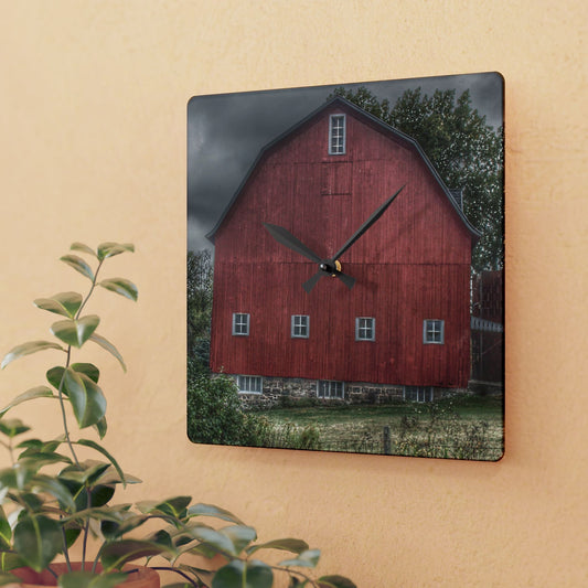 U R There Photography Vassar Road Red II Rustic Farmhouse Acrylic Analog Wall Clock