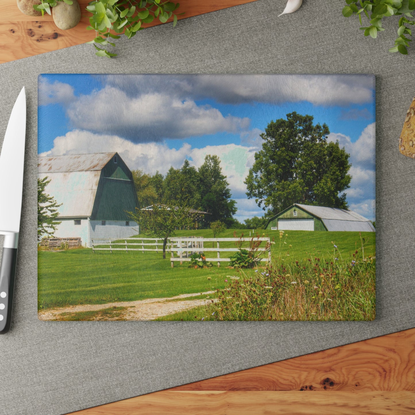 U R There Photography Hough Road Greens Rustic Farmhouse Tempered-Glass Cutting Board