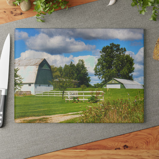 U R There Photography Hough Road Greens Rustic Farmhouse Tempered-Glass Cutting Board