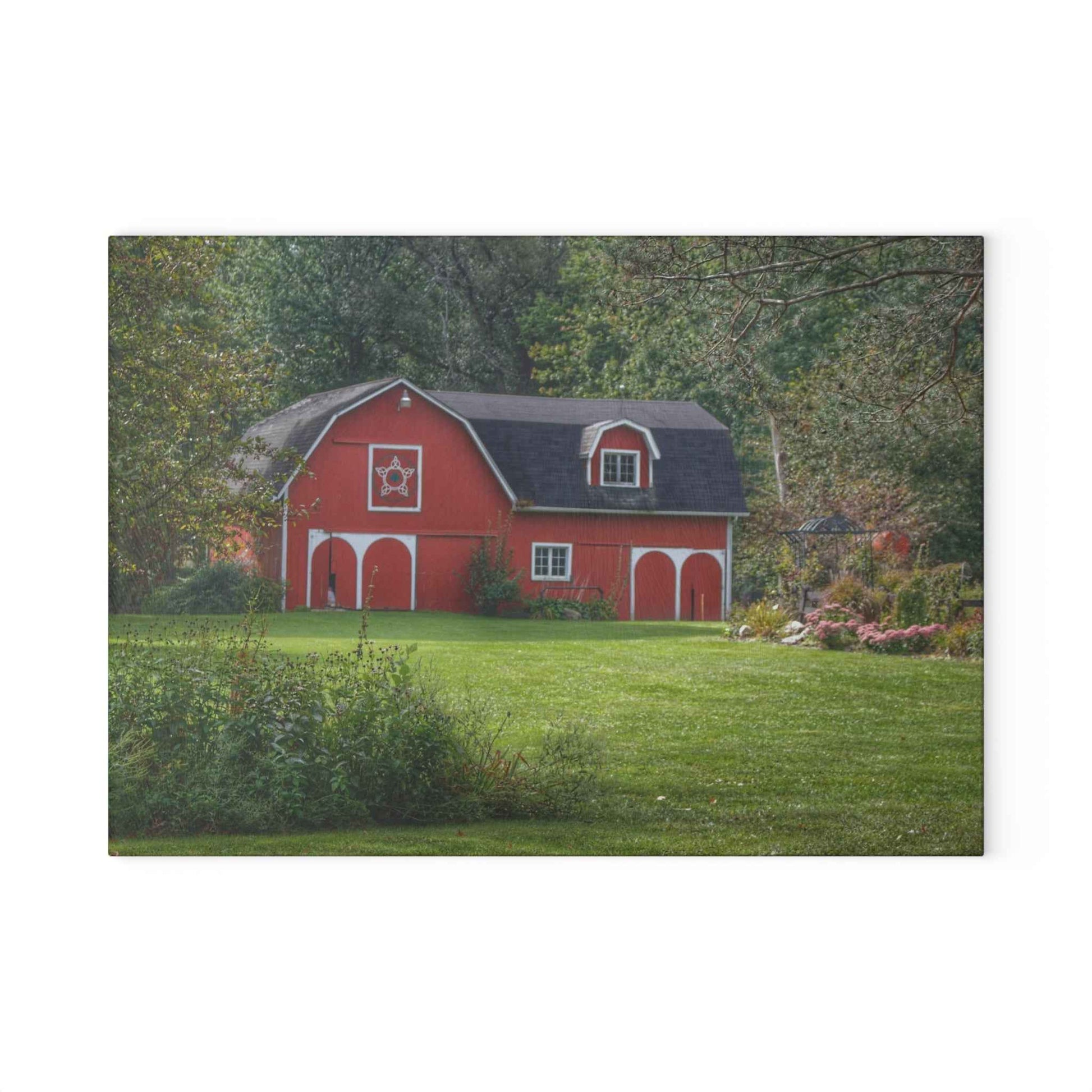 U R There Photography Charming Red Rustic Farmhouse Tempered-Glass Cutting Board