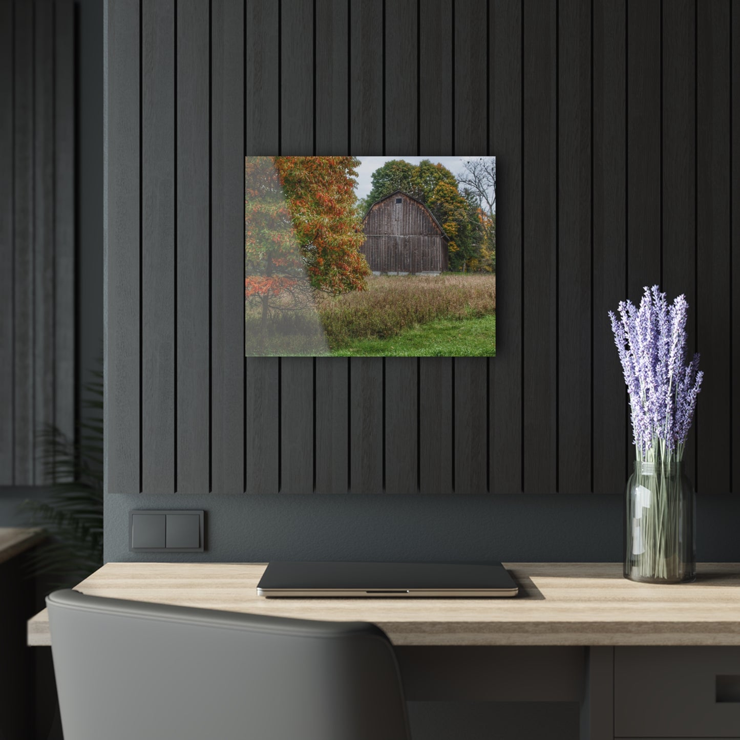 U R There Photography Mount Morris Road Grey in the Fall Rustic Farmhouse Acrylic Wall Print