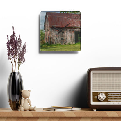 U R There Photography Columbiaville Red Rustic Farmhouse Acrylic Analog Wall Clock and Rusted