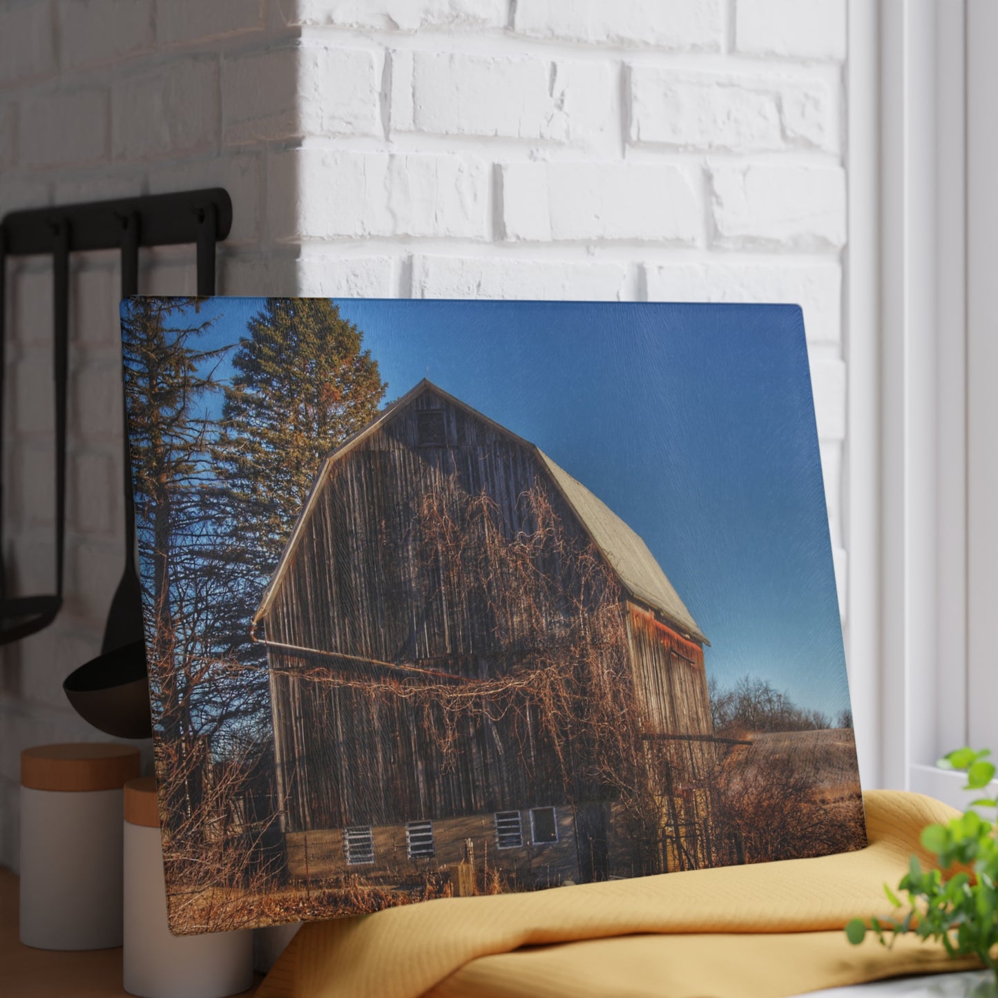U R There Photography Newark Road Brown Beauty Rustic Farmhouse Tempered-Glass Cutting Board