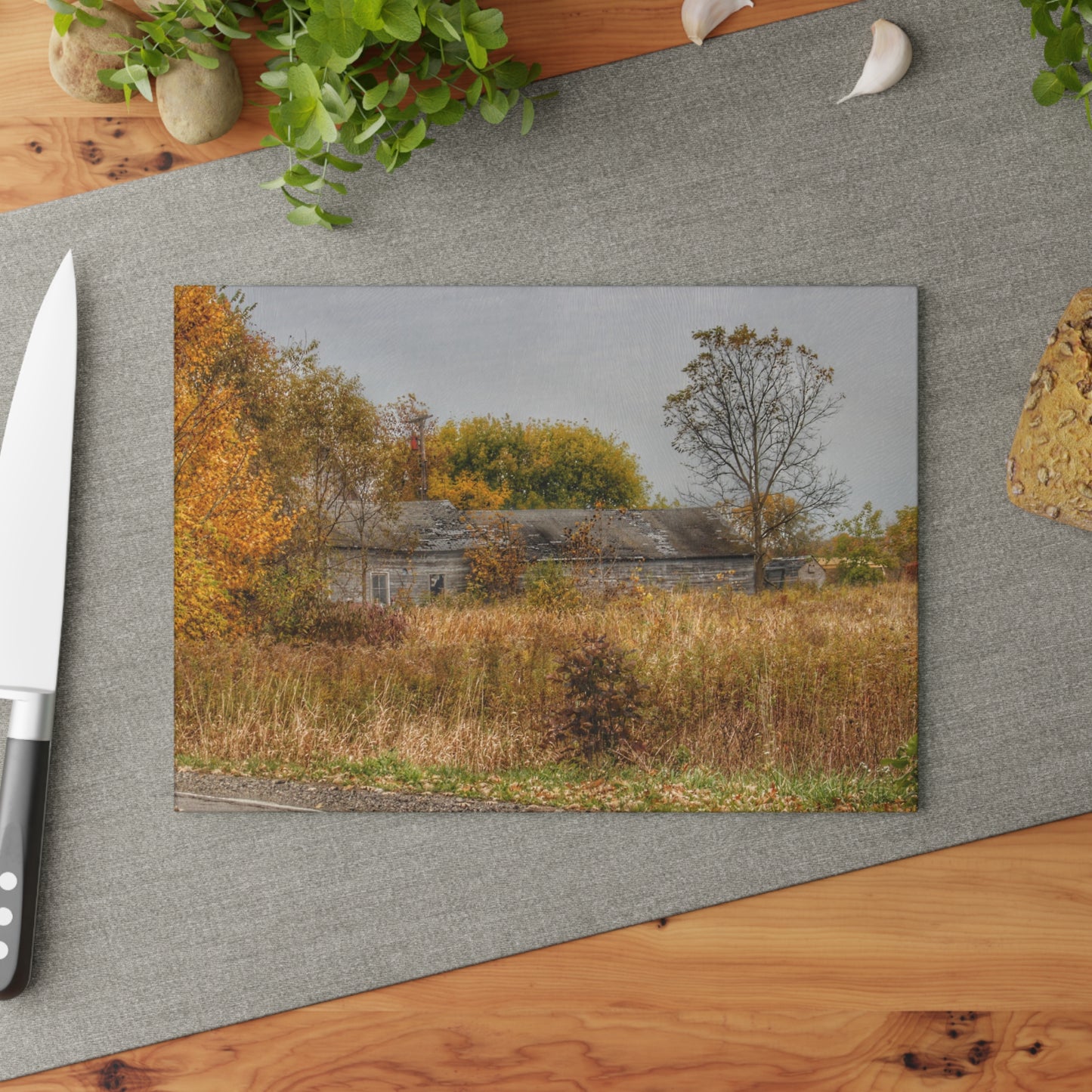 U R There Photography Hill Road Roadside Greys Rustic Farmhouse Tempered-Glass Cutting Board