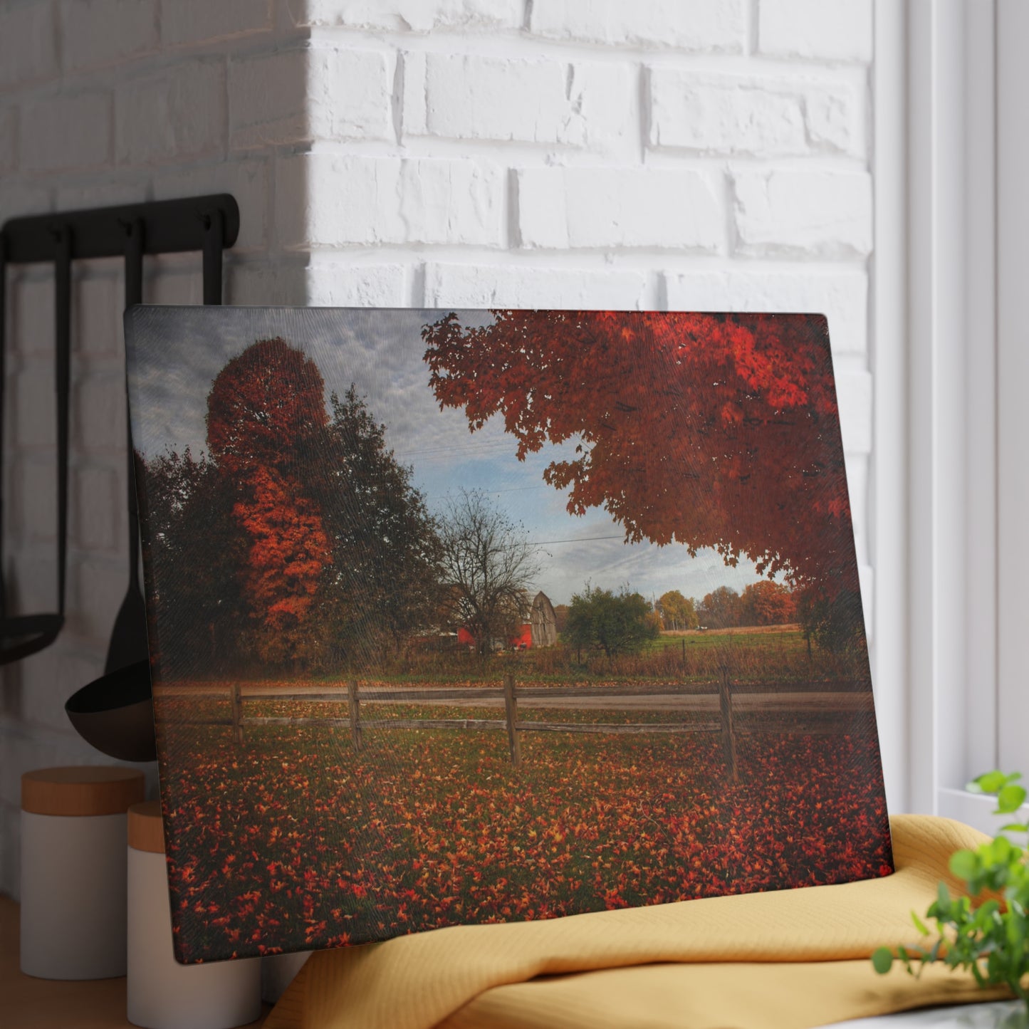 U R There Photography East Frances Road Hidden Grey II Rustic Farmhouse Tempered-Glass Cutting Board