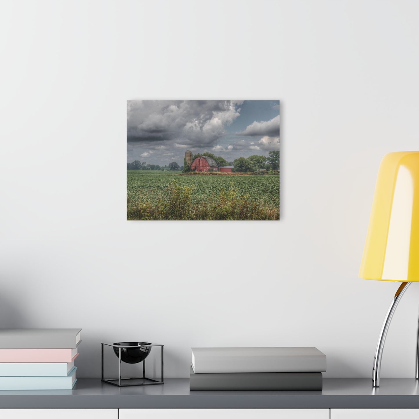 U R There Photography Church Road Red Rustic Farmhouse Acrylic Analog Wall Clock