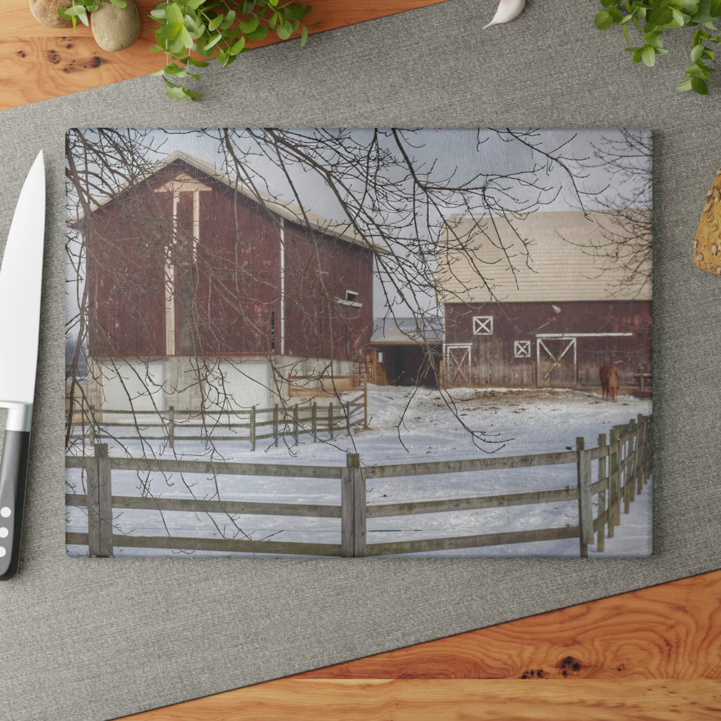 U R There Photography Ebeling Brown Rustic Farmhouse Tempered-Glass Cutting Board