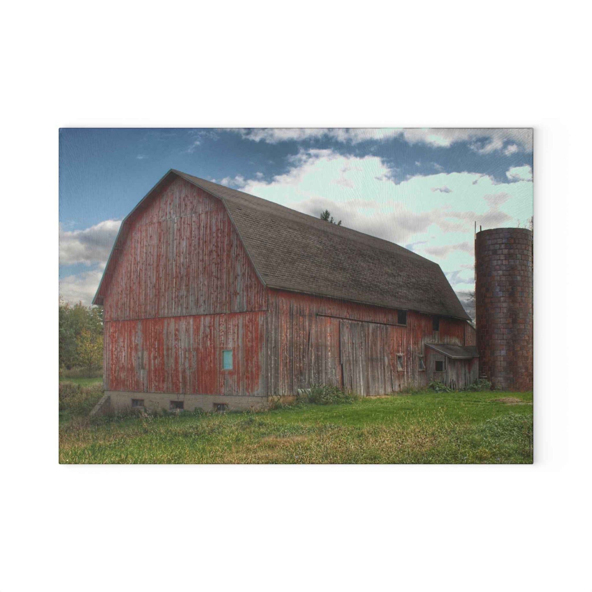 U R There Photography Baldwin Road Red I Rustic Farmhouse Tempered-Glass Cutting Board