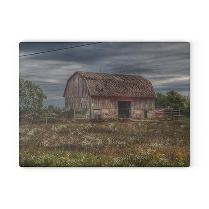 U R There Photography Old Marathon Red Rustic Farmhouse Tempered-Glass Cutting Board