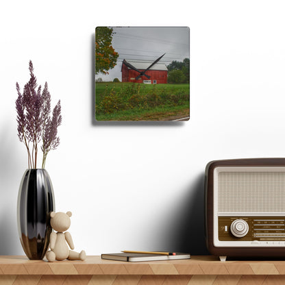 U R There Photography Bronson Lake Road Red Rustic Farmhouse Acrylic Analog Wall Clock