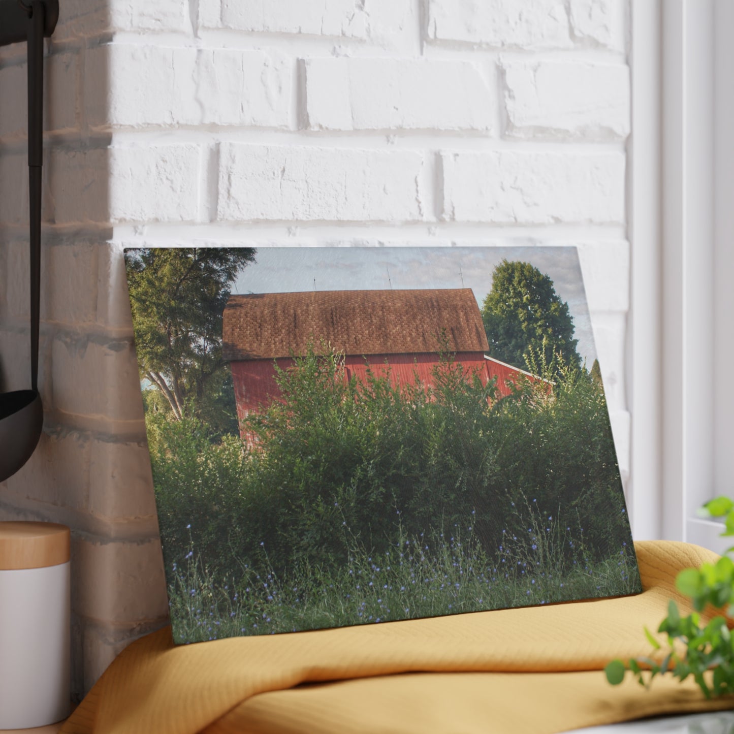 U R There Photography Genesee Road Red I Rustic Farmhouse Tempered-Glass Cutting Board