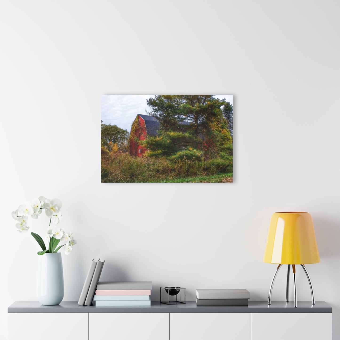 U R There Photography Green Corners Road Hidden Red Rustic Farmhouse Acrylic Wall Print