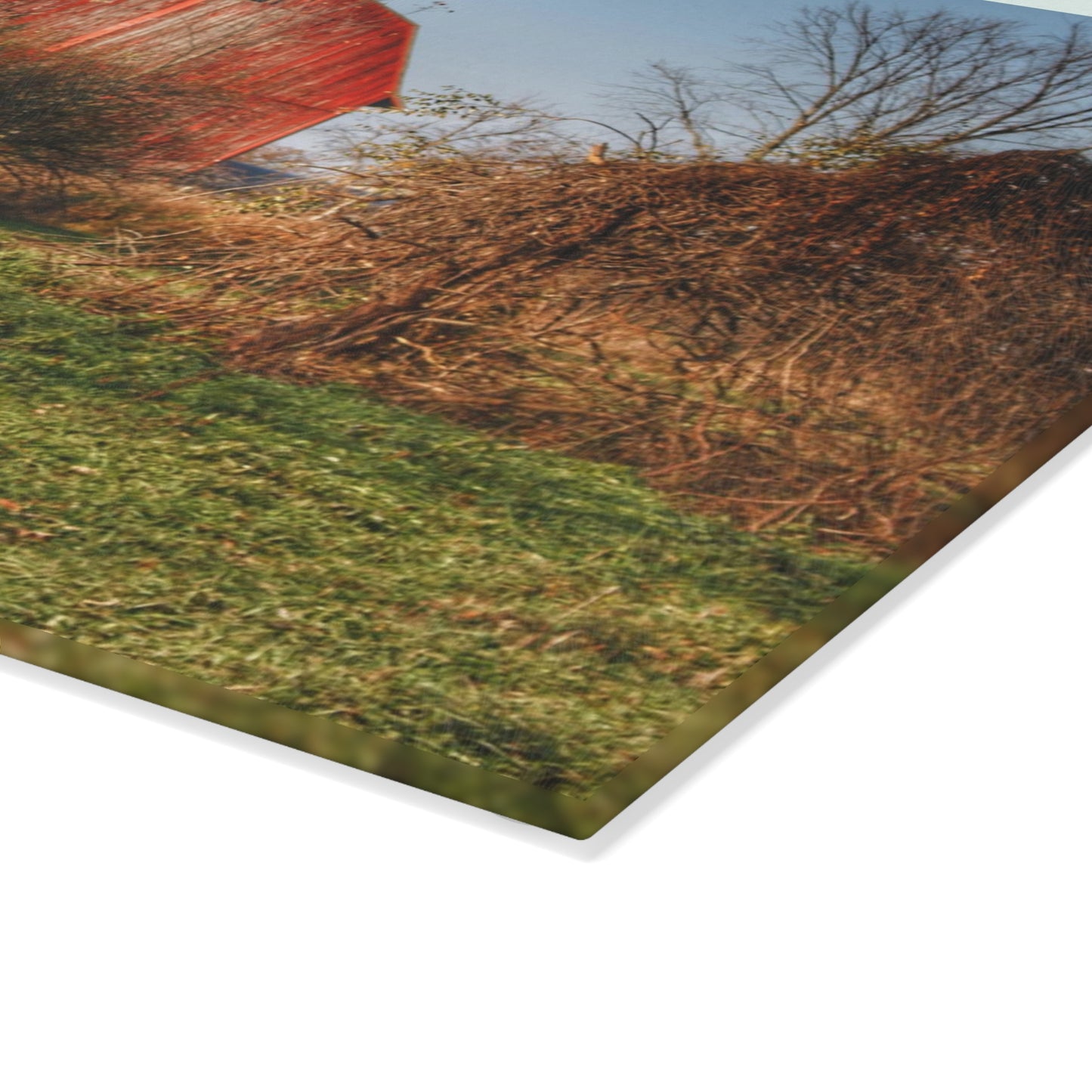 U R There Photography Columbiaville Red in November Rustic Farmhouse Tempered-Glass Cutting Board