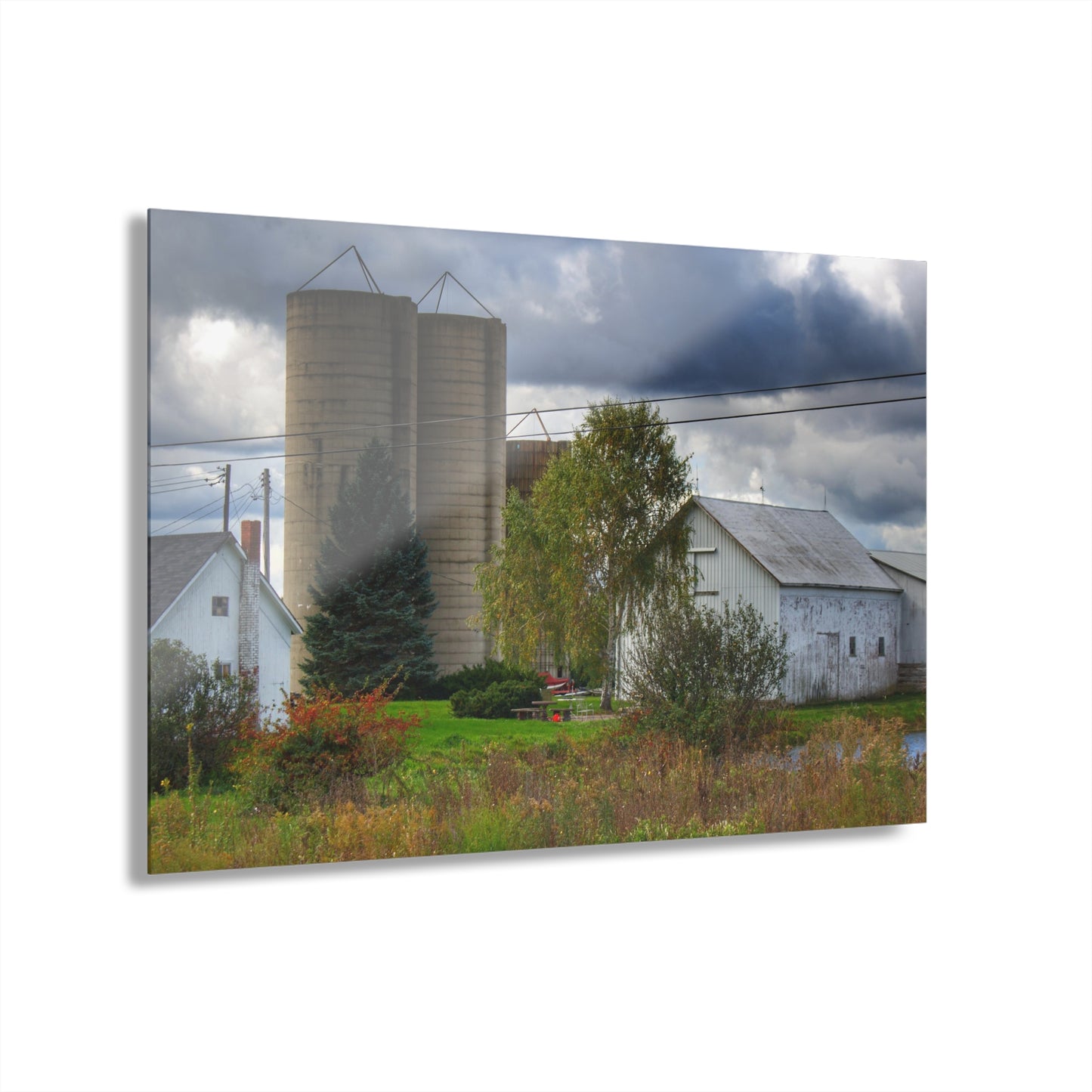 U R There Photography Baldwin White and Silos Rustic Farmhouse Acrylic Wall Print