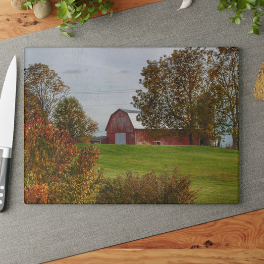 U R There Photography Lyons Road Red Rustic Farmhouse Tempered-Glass Cutting Board