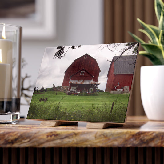 U R There Photography Bishop Road Reds II Rustic Farmhouse Decorative Ceramic Tile