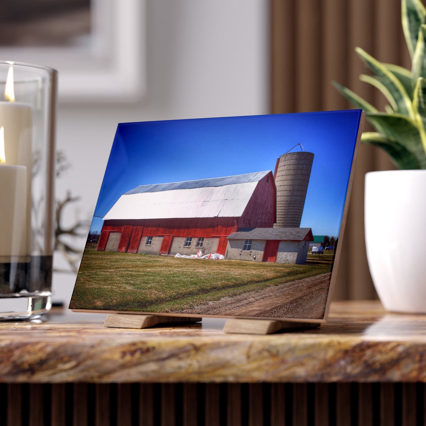 U R There Photography Burt Road Red and Silo Rustic Farmhouse Decorative Ceramic Tile