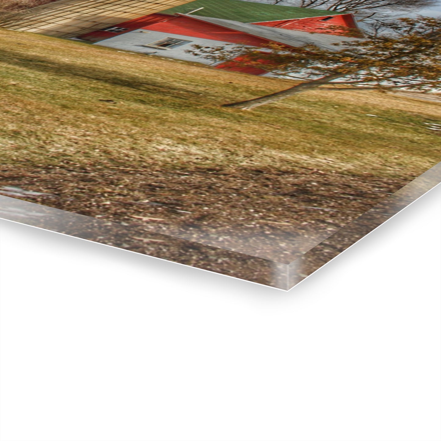 U R There Photography Newark Road Red and Silos I Rustic Farmhouse Acrylic Wall Print