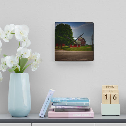 U R There Photography Bradford Road Reds Rustic Farmhouse Acrylic Analog Wall Clock