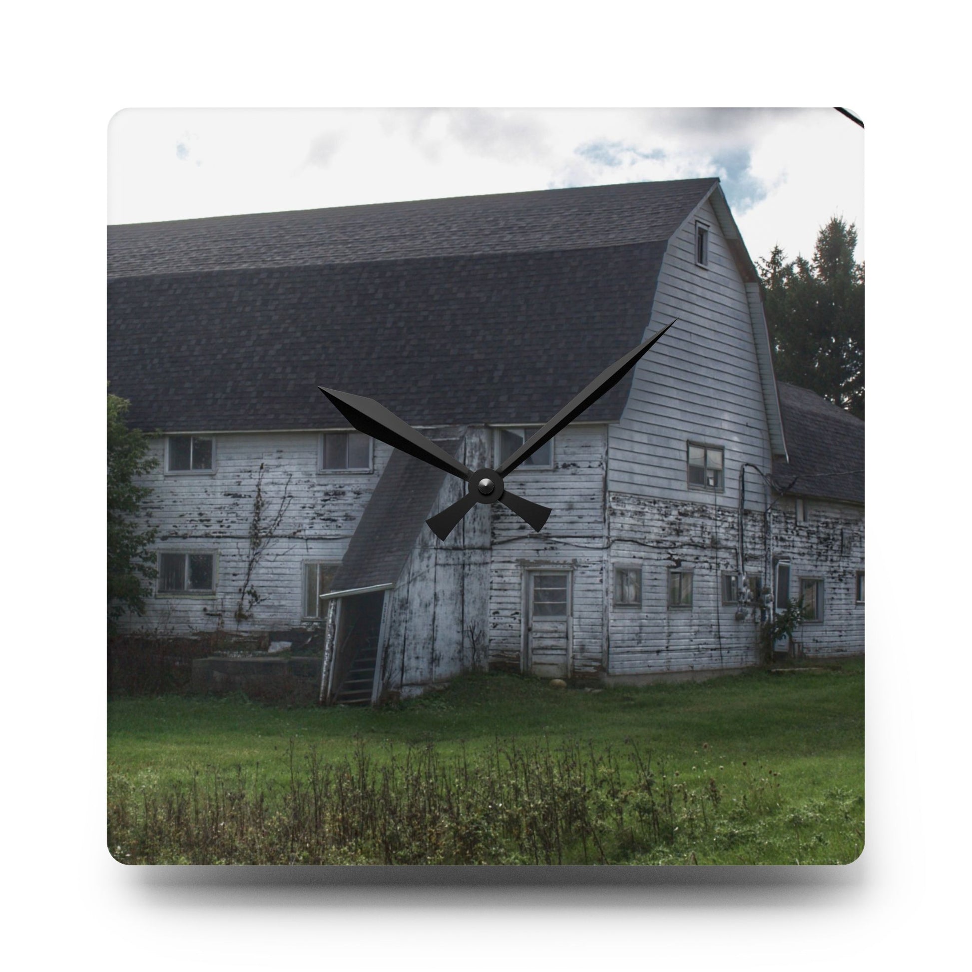 U R There Photography Metamora M-24 White Rustic Farmhouse Acrylic Analog Wall Clock 10.75'' × 10.75'' (Square)