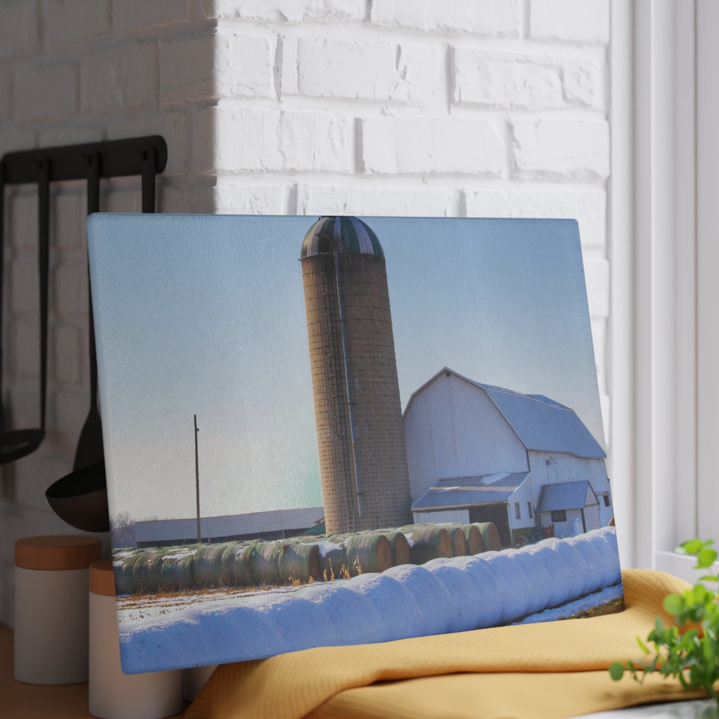 U R There Photography Bowers Road White in Winter Rustic Farmhouse Tempered-Glass Cutting Board