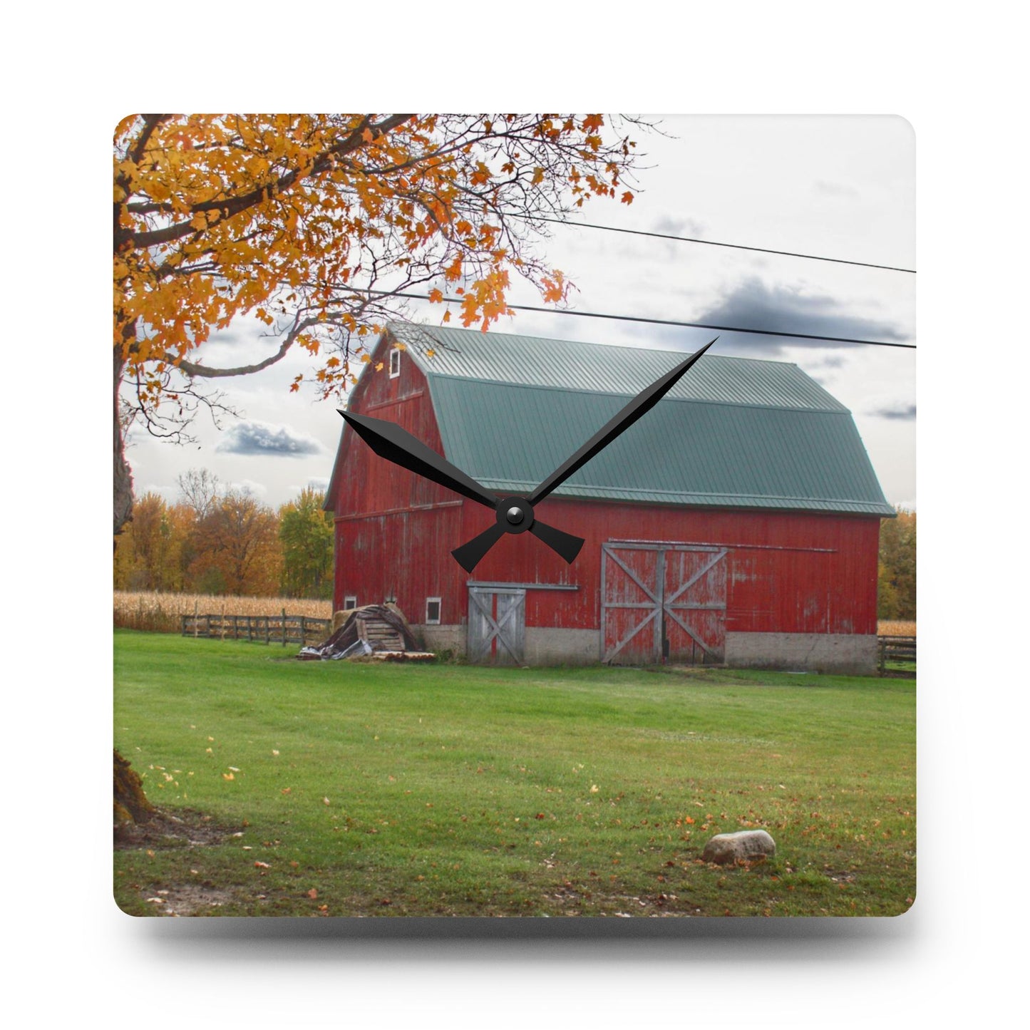U R There Photography Bowers Roadside Red Rustic Farmhouse Acrylic Analog Wall Clock