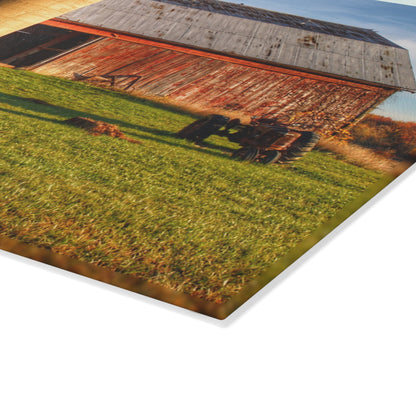 U R There Photography Peck Road Red and Silo Rustic Farmhouse Tempered-Glass Cutting Board 8"x 11"