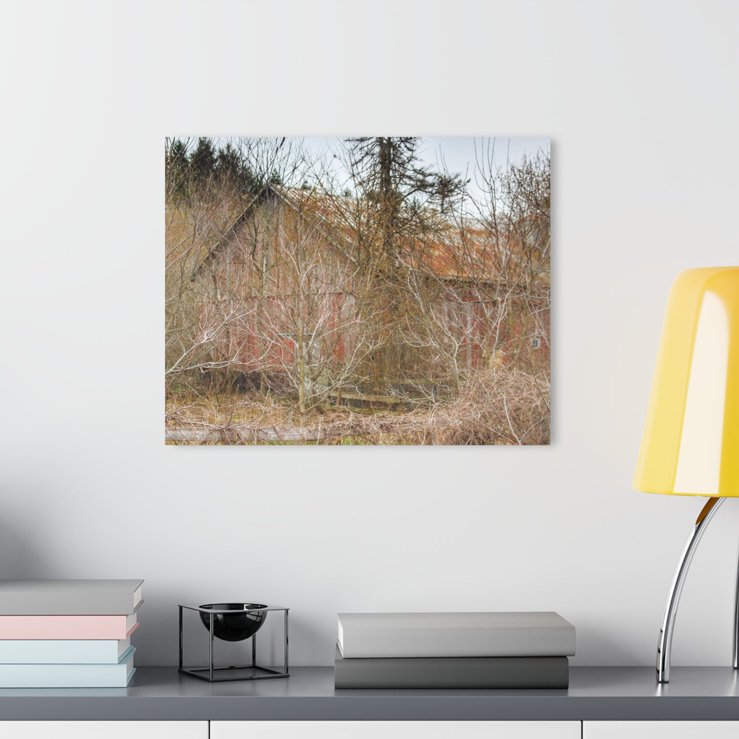U R There Photography Klam Road Hidden Gable Red Rustic Farmhouse Acrylic Wall Print
