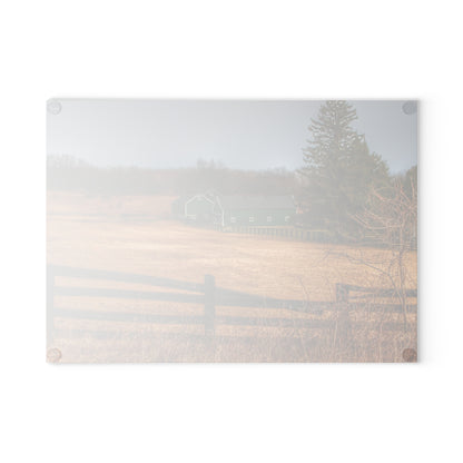 U R There Photography Green Barns and Broken Fences Rustic Farmhouse Tempered-Glass Cutting Board